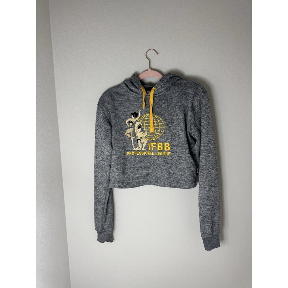 IFBB Gray Pullover Cropped Hoodie Women's Regular Size M NPC Active Wear